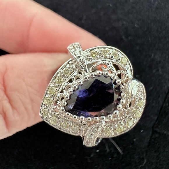 Blue Stone and CZ cocktail Ring in Sterling silver - Picture 8 of 12